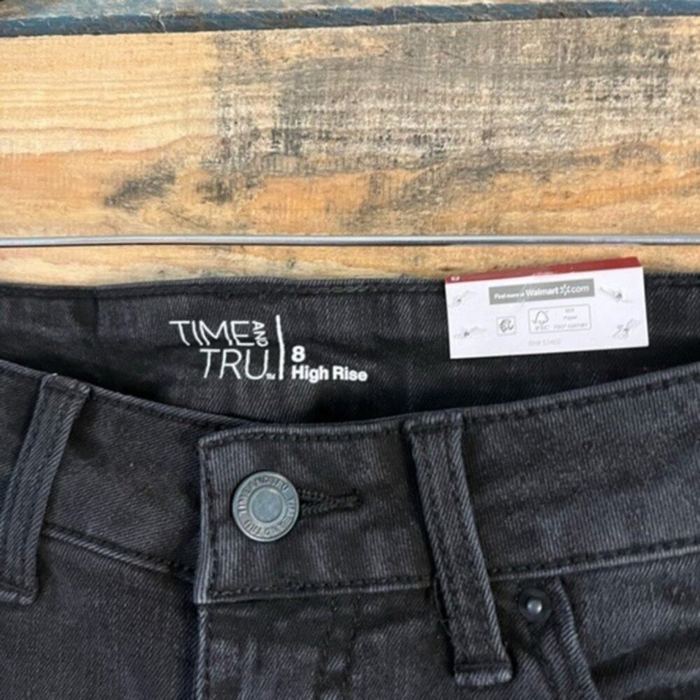 Time And Tru Black High Rise Straight Leg Crop Pants Size 8 - Picture 3 of 12